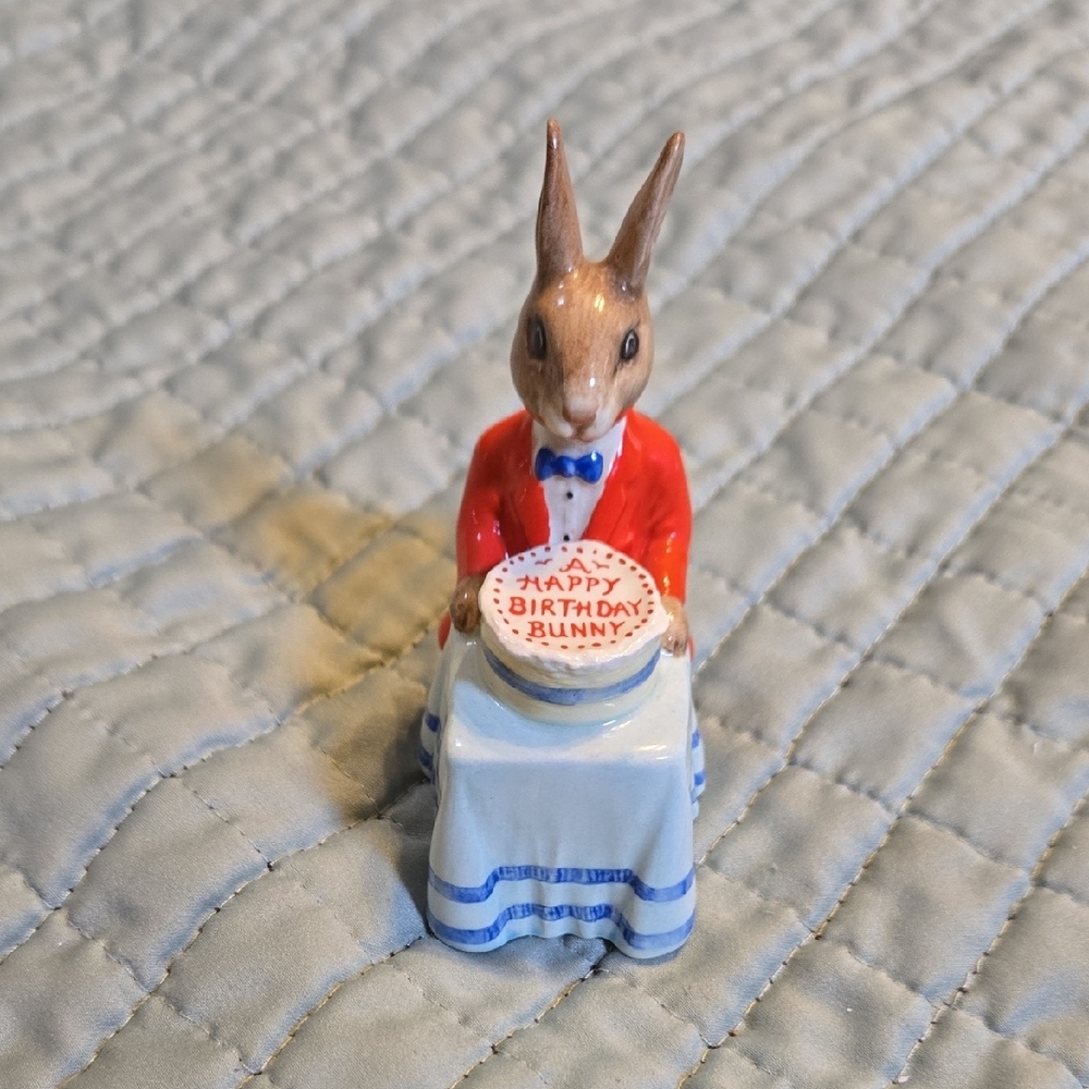 Ceramic Bunny Figurine with Cake